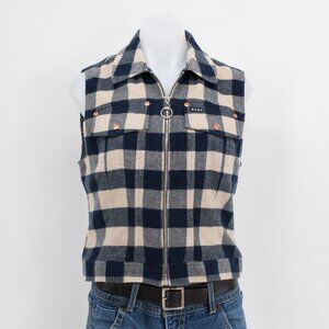 DKNY Jeans plaid wool blend zip front vest P size